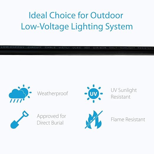 Zonegrace 12AWG 2-Conductor 12/2 Direct Burial Wire for Low Voltage Landscape Lighting, 265ft