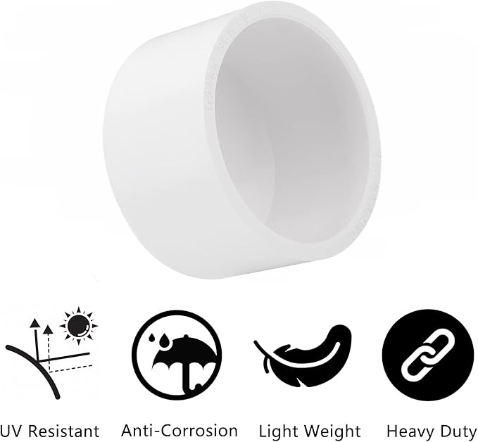 10 Pack 1-1/2" PVC Pipe End Cap Fitting, Schedule 40 Furniture Grade PVC Pipe End Cap Plug Adapter, White 1-1/2" PVC Pipe Plug Socket Fittings for Build PVC Furniture DIY Garden Shelf