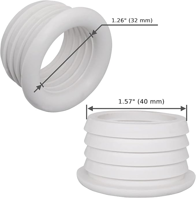 (Pack of 2) White Rubber Sleeve for Drain Pipe, 1.57" x 1.26" (40 x 32 mm) Pipe Connector, Adaptor, and Reducer