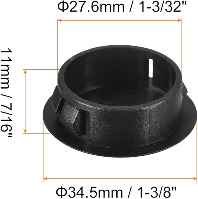 uxcell 1-3/32" Plastic Hole Plugs, 36Pcs Flush Type Panel Round Snap in Fastener Knockout Locking Plugs for Furniture Insert End Caps Panels, Black