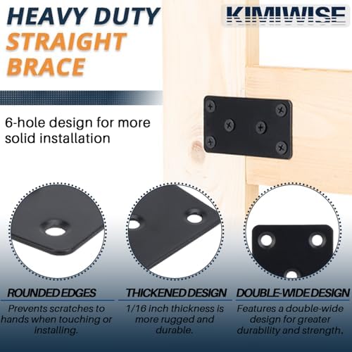 4 Pcs Flat Mending Plate, 1.9''x3.9'' Black Stainless Steel Metal Flat Straight Brace Bracket, Fixing Brace Joining Plates for Furniture, Wood, Shelves, Cabinet with 2 Different Lengths of Screws