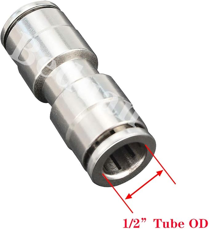 Beduan Push to Connect Fitting 1/2" OD Nickel-Plated Copper Pneumatic Air Fitting Straight Union Tube Connector (Pack of 5)