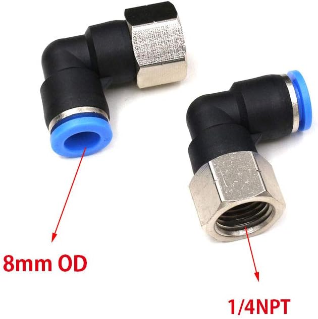 1/4 NPT Elbow Push to Connect Fittings,CEKER 8MM Tube Od x 1/4" NPT Female Air Fittings Quick Connect Tube Fittings Pneumatic Fittings Push Lock Fittings Push In Connectors 5Packs