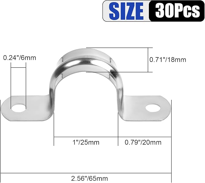 30Pcs 1 Inch Stainless Steel Conduit Clamps, 2 Hole Strap U Bracket Rigid Pipe Strap, Tension Clips U-Tube Clamp for Pipe Fixing on Various Surfaces
