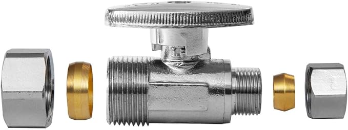 Straight Stop Valve,1/2" Nominal (5/8" OD) Compression x 3/8" OD Straight Shut-off Valve with 1/4 Turn on/off (Pack of 10)(VALVE122)