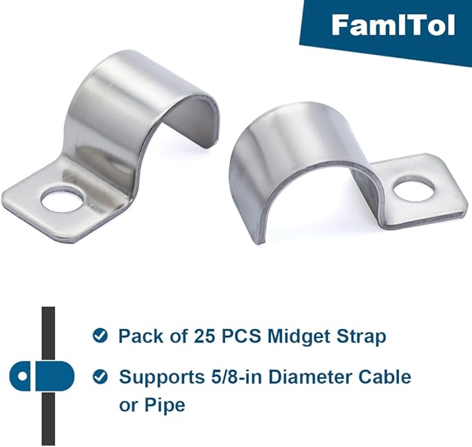 Conduit Pipe Clamps, 304 Ss Pipe Mounting Brackets, Metal One-Hole P-Type Clips for Tube or Wire Cord Installation Fixed Clip | OD 5/8" | 25 Pcs
