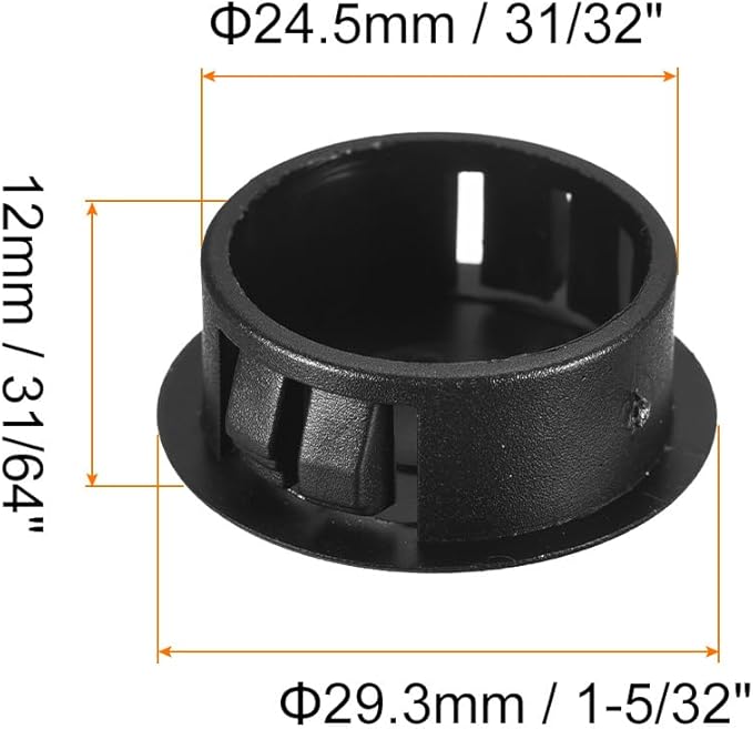 uxcell 31/32" Plastic Hole Plugs, 36Pcs Flush Type Panel Round Snap in Fastener Knockout Locking Plugs for Furniture Insert End Caps Panels, Black
