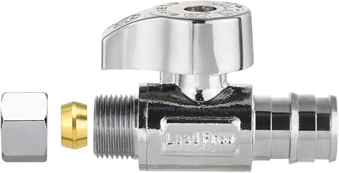 Pro 10-Pack EFIELD Stop Valve Pex-A 1/4 Turn Straight Stop Valve 3/8" OD Compression X 1/2" Pex Expansion, Chrome Plated LF Brass, Heavy Duty,(VALVE380)