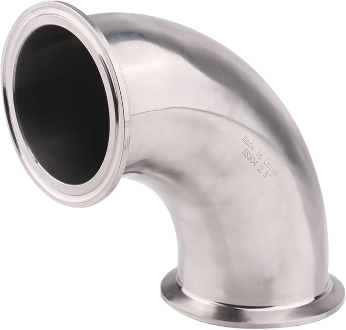 DERNORD Sanitary Ferrule Elbow 90 Degree Pipe Fitting with 2 Pieces Silicone Gasket SS304 Tri Clamp (2-1/2" Tube OD)