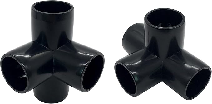 1/2Inch Tee PVC Fitting 4 Way Elbow Connector, Furniture Grade 90 Degree Elbow Side Outlet, Corner Fittings for Building Furniture Greenhouse Shed Tent Connection (Black-Pack of 8)