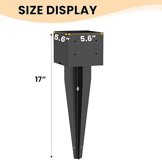 2 Pcs 6"x6" Fence Post Anchor,(Internal 5.6"x5.6"),Metal Fence Post Anchor Ground Spike 17" with Black Powder-Coated,Fence Stakes Post Base for Deck,Fence,Porch,Railing,Mailbox.