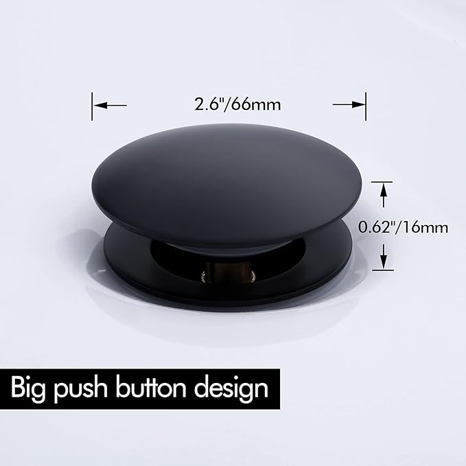 KES Bathroom Sink Drain Without Overflow Sink Drain Stopper Matt Black Pop Up Drain, All Metal Rustproof Brass and 304 Stainless Steel, S2008D-BK