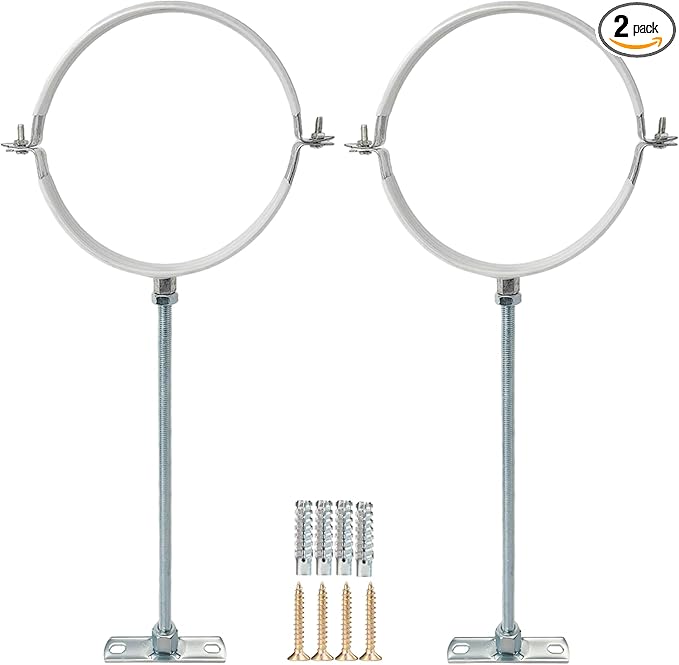 2 Sets Adjustable Pipe Bracket，Heavy Duty Galvanized Iron Stove Pipe Hanger Strap，Wall Support Chimney Pipe Holder，Round Split Ring Vent Conduit Carrier Kit，with All Mounting Screws (3-Inches)