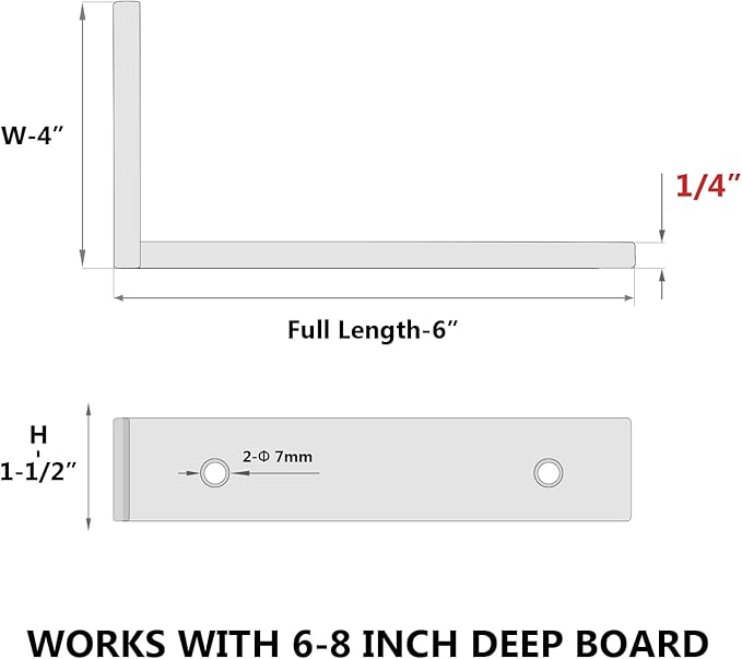 6-Pack 6 Inch Heavy Duty Shelf Brackets, Premium Floating L Bracket for Wall, Kitchen, Mantel Shelves Support | Quarter Inch (1/4") Thick | Black Powder Coated Steel