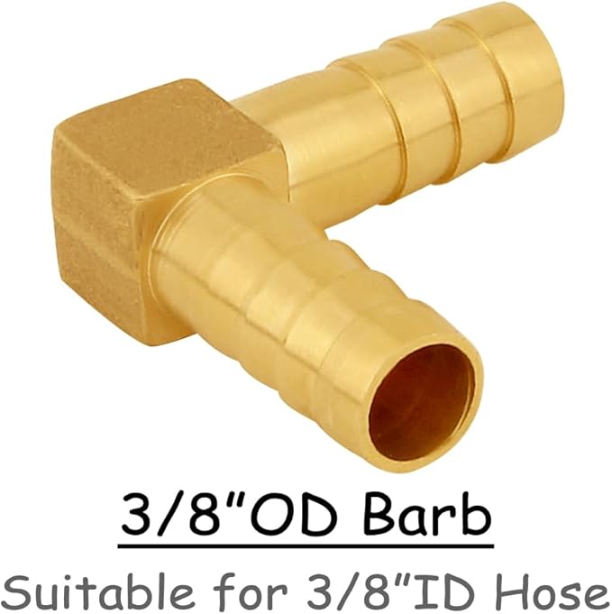 3PCS Solid Brass 3/8"OD Barb Elbow Fittings 2-Way 90 Degree L Right Angle Block Barbed Fitting for Water/Oil/Gas