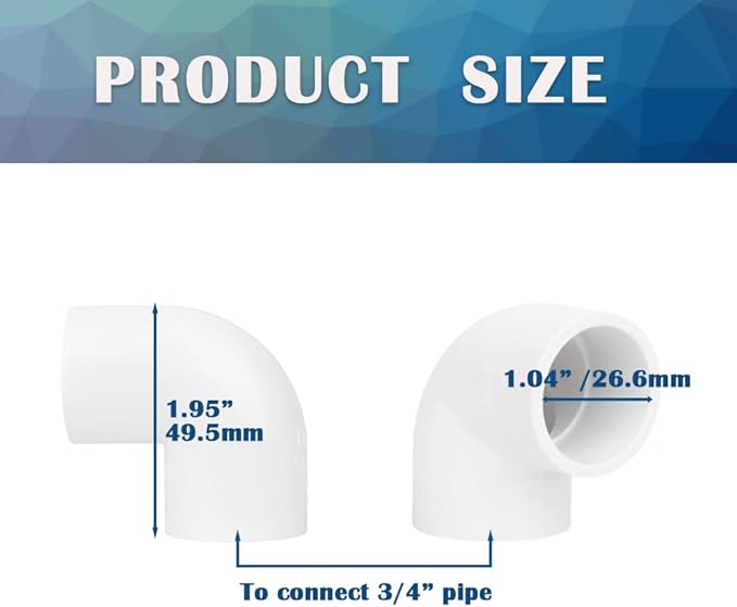 8PCS 3/4 Inch White PVC Pipe Corner Fittings 90 Degree Elbow Adapter Pipe Coupling Connectors for Sprinkler, Drip Irrigation System HE051-3/4