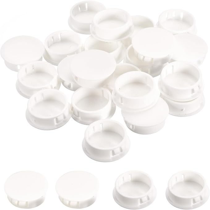 uxcell 1-1/4" Plastic Hole Plugs, 36Pcs Flush Type Panel Round Snap in Fastener Knockout Locking Plugs for Furniture Insert End Caps Panels, White