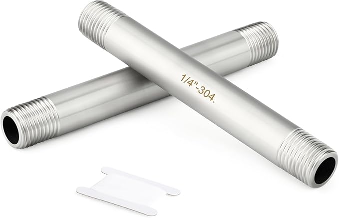 TAISHER 2PCS Stainless Steel Pipe Fittings, 1/4" BSP Male x 1/4" BSP Male Threaded, 4" Length Nipple Cast Pipe