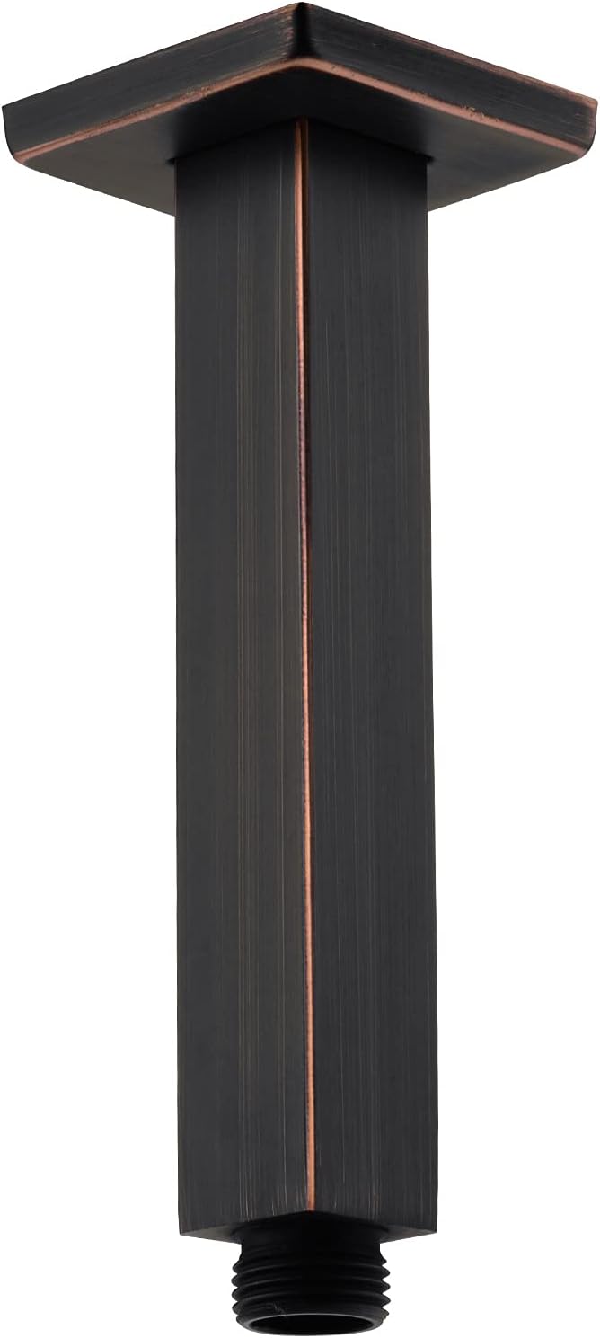 Brushed Bronze Shower Arm with Flange Ceiling Mounted 6 Inch Square Stainless Steel Extension for Overhead Rainfall Shower Head, Oil Rubbed Bronze