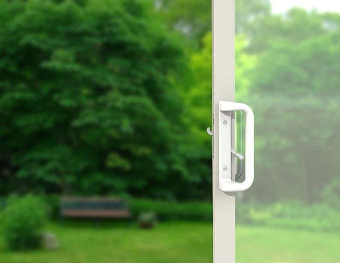 House Guard White Patio Door Handle Set with Mortise, Suitable for Replacement Doors Lock 3-15/16”Screw Hole Spacing.Choices That Add a Unique to Your Patio Glass Sliding Door.