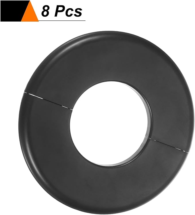 HARFINGTON 8pcs Wall Split Flange 51mm/2" Self-Adhesive Plumbing Cover Plates ABS Plastic Round Escutcheon Plate Buckle Design for Water Pipe Bathroom Kitchen Decoration, Black