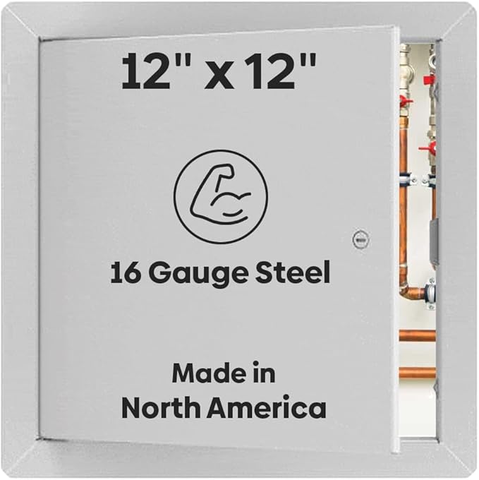 Best 12" x 12" Universal Access Panel – Flush Steel Door with Exposed Flange for Walls or Ceilings, 16-Gauge Cold Rolled Steel Frame, Screwdriver Cam Latch, White Powder-Coat Primer Finish, BA-UAP