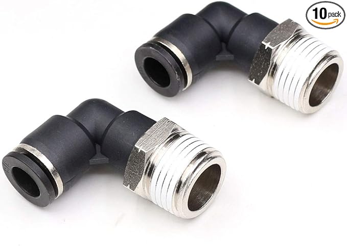 CEKER 1/2 Npt 90 Degree Quick Connect Elbow Air Tube Fittings - 3/8 inch to 1/2 npt, Push to Connect 10Packs
