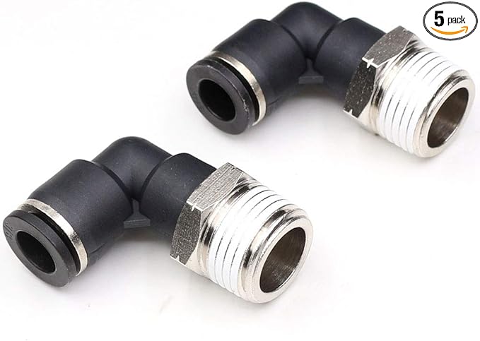 3/8 OD Tubing Push to Connect Air Fittings - 3/8" OD x 1/8" NPT 90 Degree Male Push Lock Fittings - 5 Packs