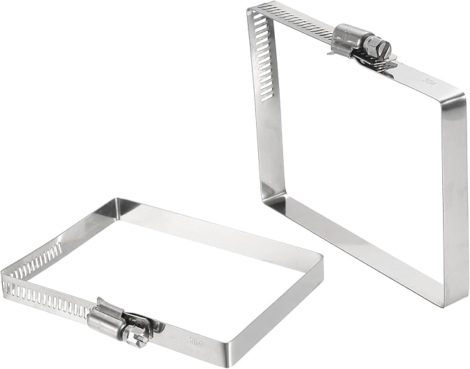 uxcell 2Pcs 304 Stainless Steel Rectangular Hose Clamp, Adjustable 3.9 x 3 Inch Square Worm Gear Duct Pipe Tube Clamps for Ducting Bracket Cable Tray Bridge Project Systems, Silver