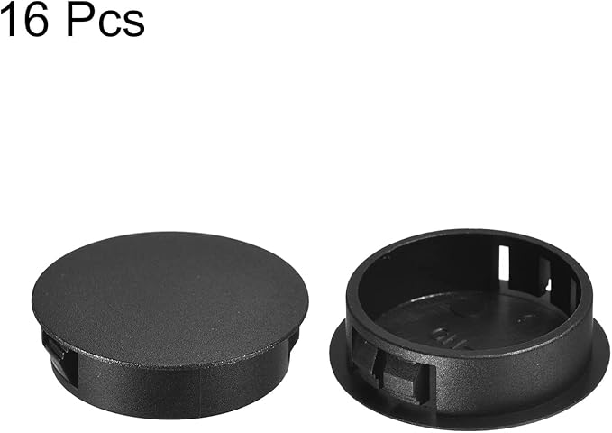 uxcell 1-3/8" Plastic Hole Plugs, 16Pcs Flush Type Panel Round Snap in Fastener Knockout Locking Plugs for Furniture Insert End Caps Panels, Black