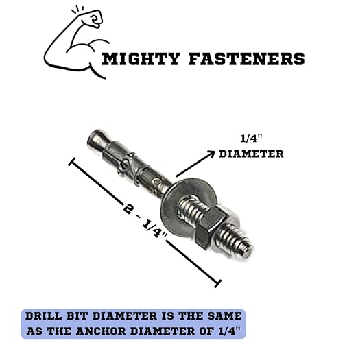 Wedge Anchors – Heavy-Duty 304 Stainless Steel Expansion Bolts for Concrete & Masonry, Rust-Resistant & Durable - 1/4" X 2-1/4" - 25 Pack