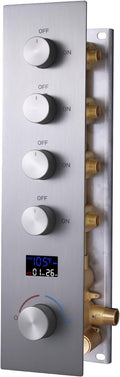 4 Way Shower Diverter Valve with Temperature Display Brass Rough-In Shower Mixing Valve Kit Replacement Can Work At The Same Time, Brushed Nickel