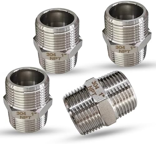 1" NPT Male Hex Nipple Pipe Fittings, 304 Stainless Steel 1 inch Threaded Pipe Adapter Fittings Equal Nipples Connectors, 4pcs Male Straight Connector Pipe Fitting