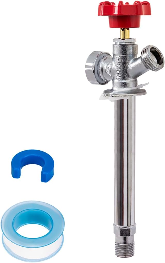 SUNGATOR 6 Inch Frost Free Sillcock, Anti-Siphon Outdoor Hose Valve, 1/2" MIP x 3/4" GHT Hose Bibb, No Lead Brass Garden Faucet/Spigot, MIP End for Both Pushfit and Threaded Connection