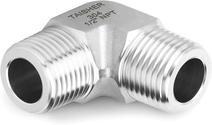 TAISHER 2PCS 304 Stainless Steel 90 Degree Barstock Street Elbow, 1/2" NPT Male Pipe to 1/2" NPT Male 304 Stainless Pipe Fitting