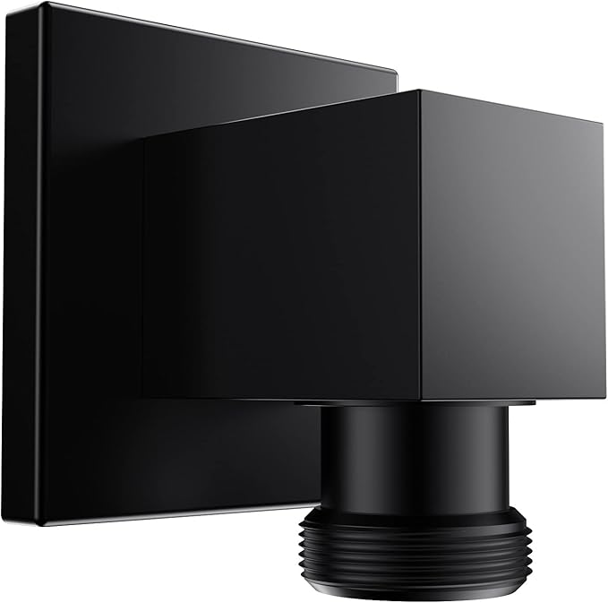 Wall Mounted Supply Elbow, Wall Elbow for Hand Shower, Solid Brass Square Wall Supply Elbow, Check Valve Included (Square, Matte Black)