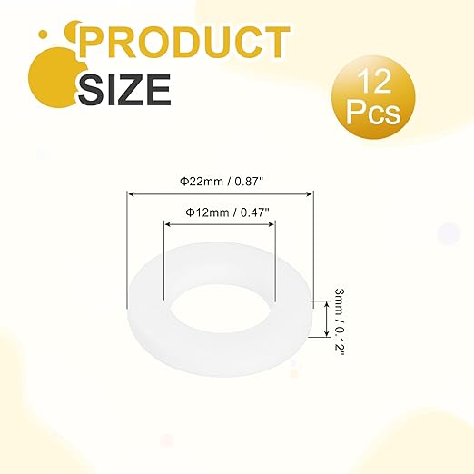 MECCANIXITY PTFE Flat Washers, 12Pack 22mm OD 12mm ID 3mm Thick Sealing Spacer Gasket Ring for Faucet Pipe Hose Bolt Machinery, White