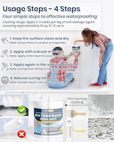 Transparent Waterproof Coating, TUFINEIN 35 Oz Invisible Waterproof Agent Indoor & Outdoor Sealant Water-Based Clear Sealant Roofs, Walls, Garden, Terraces