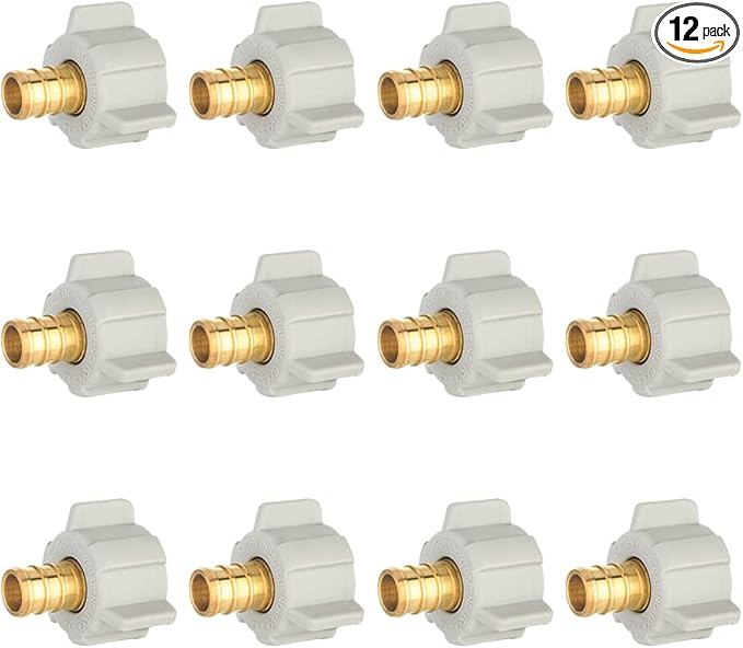 12-Pack EFIELD 1/2" Pex X 1/2" Female NPT Swivel Adapter Brass Barb Crimp Brass Fittings, ASTM F1807,(PEX1807202-12PCS)