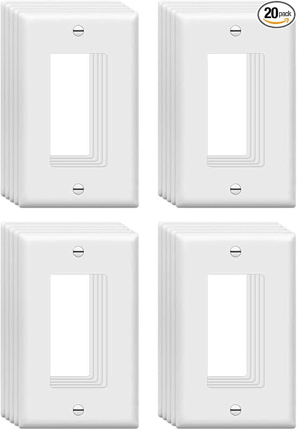 Mid-Size Decorator Wall Plates 1-Gang 4.89" x 3.12" Switch Outlet Electrical Cover Plate Unbreakable Thermoplastic Faceplate for Light Receptacle Outlet Switch, White (20 Pack)