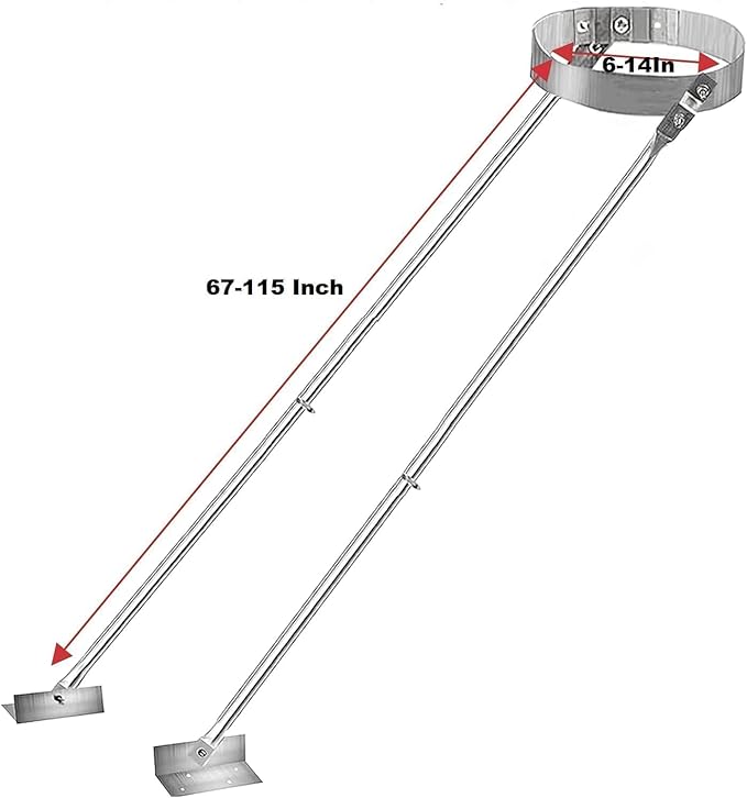 Stainless Steel Extended Roof Chimney Support Kit, 6-14" Adjustable Extended Roof Brace, Chimney Stove Pipe Support Provide Stability Against Wind and Snow(6-14")