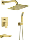 Bathtub Shower System Brushed Gold Shower Fixtures with Tub Faucet and 10 inch Rian Shower Head with Handheld Spray