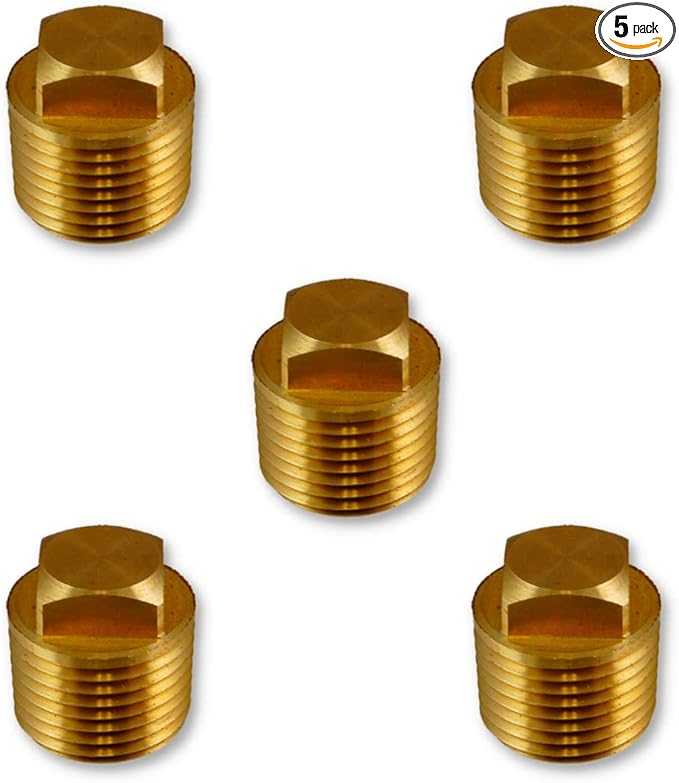 3/8" NPTF Square Head Brass Plug Male Pipe Thread Fitting | 33151-06 (5-PACK)
