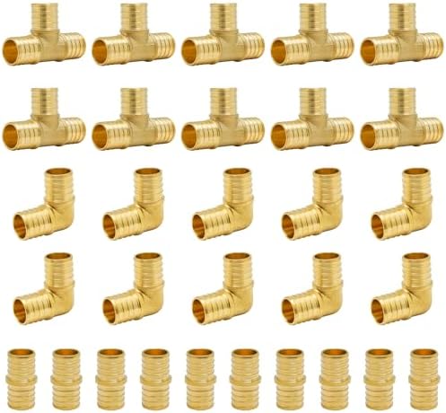 SUNGATOR 30-Pack 1 Inch PEX Fittings Kit, 10 Each Elbow Tee Coupling