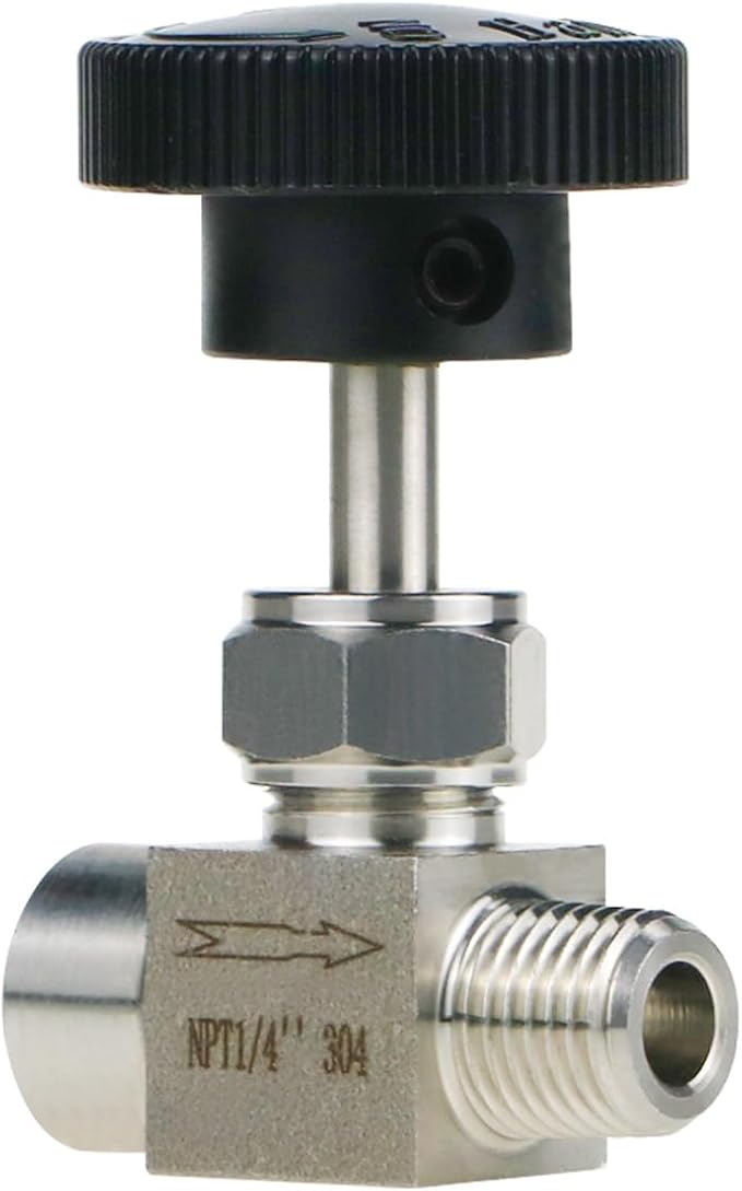 Angry Pony Stainless Steel 304 MNPT 1/4 × FNPT 1/4 female Straight Needle Valve, High Pressure Hydraulic Flow Control Valve for Water Oil Gas Systems, 900 PSI