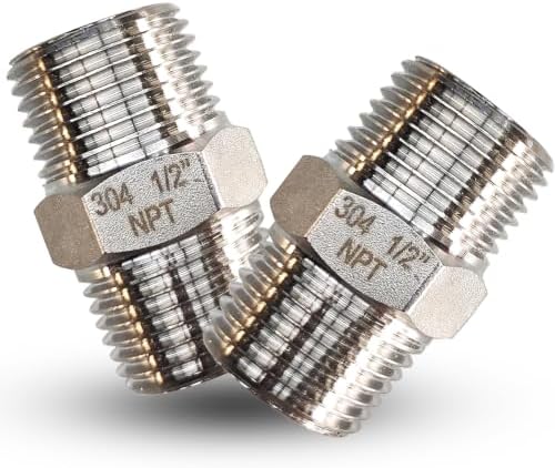 1/2" NPT Stainless Steel Hex Nipple, 2PCS Male to Male Pipe Fitting Adapter