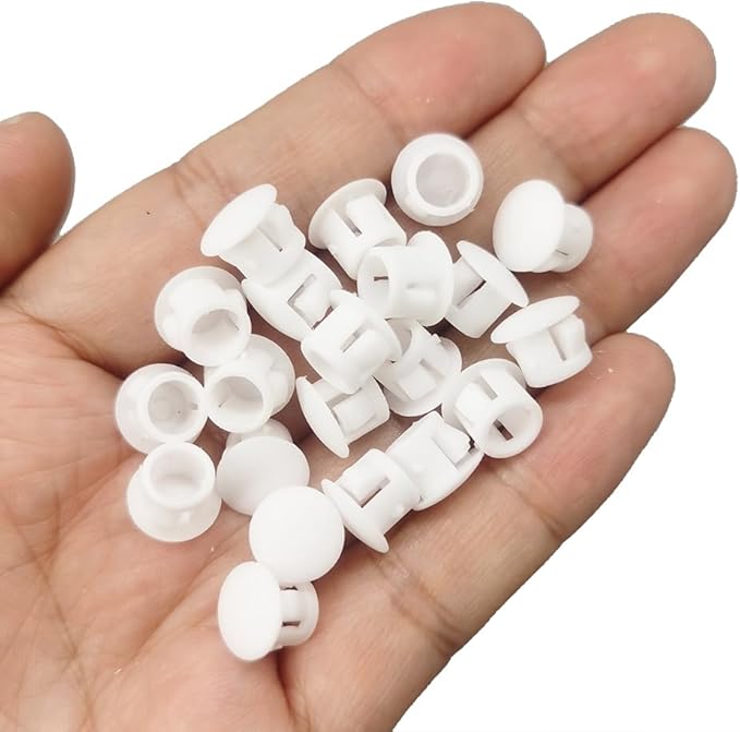 5/16" Plastic Flush Type Hole Plugs - Snap in Locking Hole Tube Screw Caps - Drilling Cover Plugs - Fastener Covers for Kitchen Cabinet Furniture - White - 100 Pack