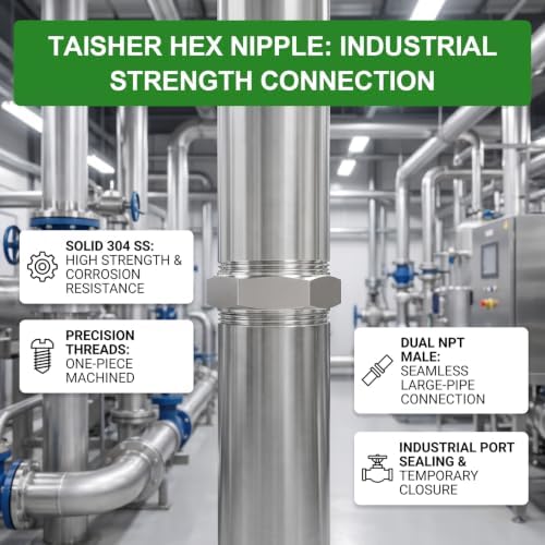 TAISHER 1pcs Hex Nipple 304 Stainless Steel NPT 3"NPT Male Pipe Fitting