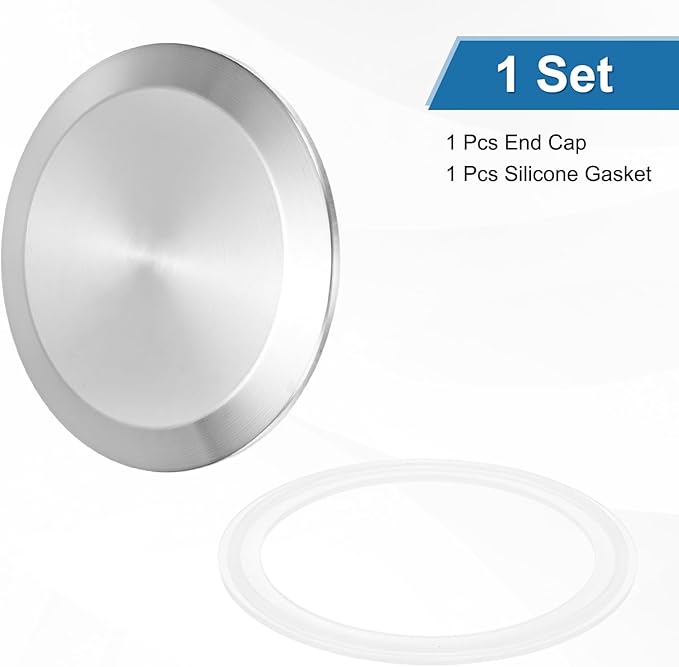 uxcell Stainless Steel Sanitary Fitting Clamp End Cap 3.5" (91mm) Solid Tube End Cap with Silicone Gasket for Food Beverage Cosmetics Factory Pipes