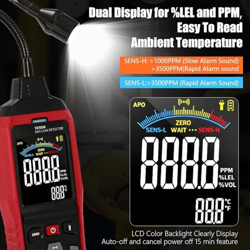 Gas Leak Detector with LED Flashlight & Flexible Gooseneck
